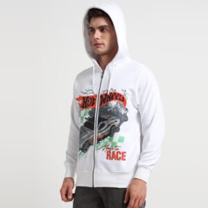 HOT WHEELS ZIP-UP WHITE HOODIE